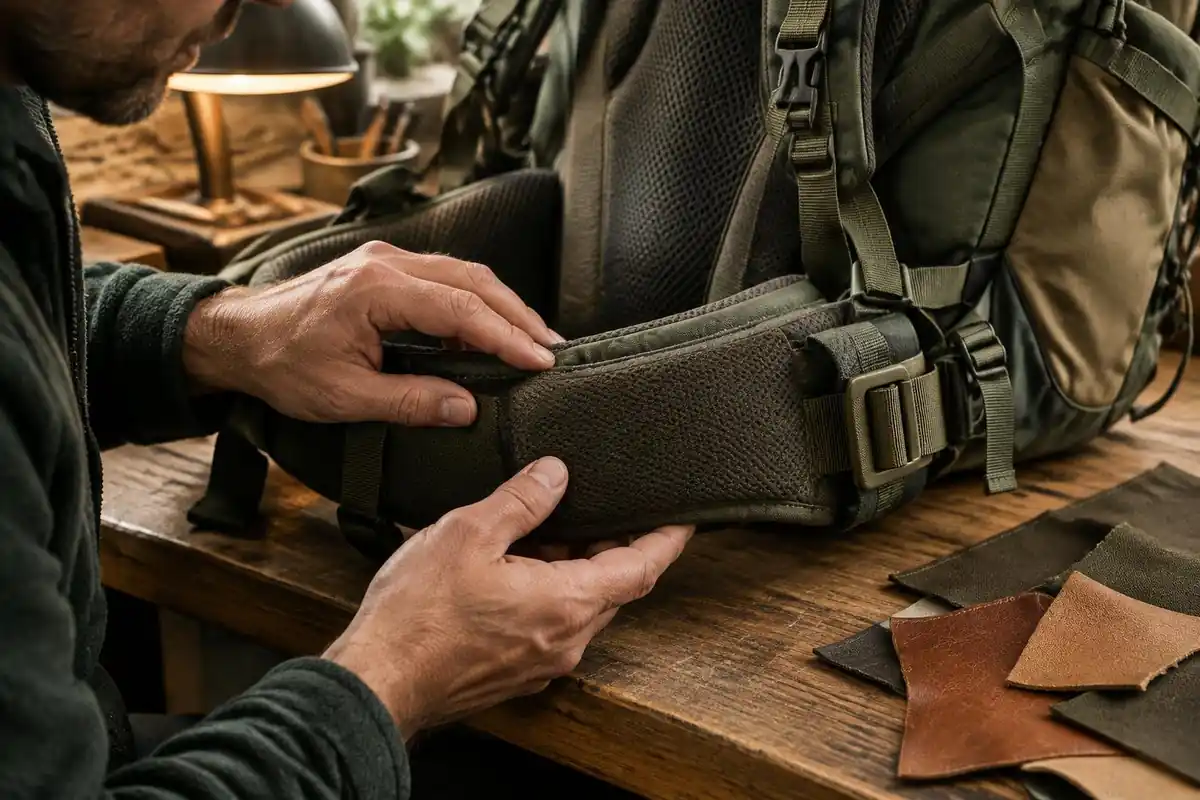 Hands stitching quality webbing and a padded hip belt seam