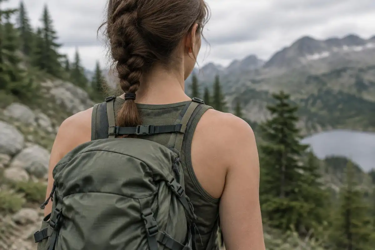Curved shoulder straps sitting close to a neck