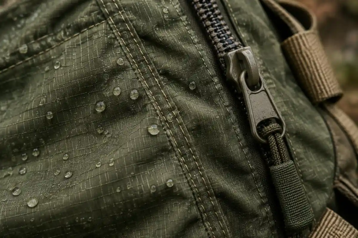 Fabric stitching detail of a pack seam close up