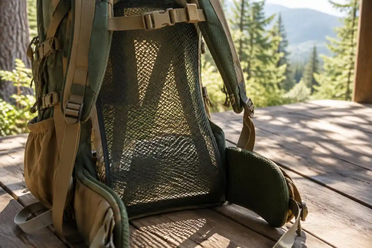 Mesh trampoline back panel with sunlight shining through