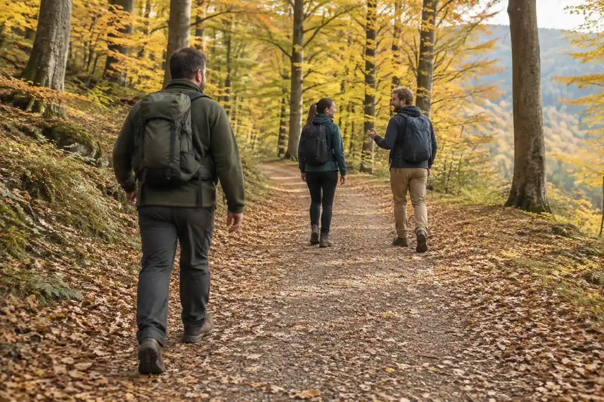Family day-out with a mid-size pack on a broad forest track