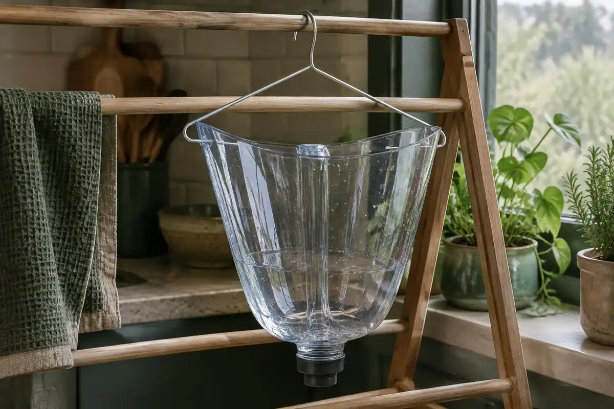 Reservoir drying open on a rack with a hanger inside
