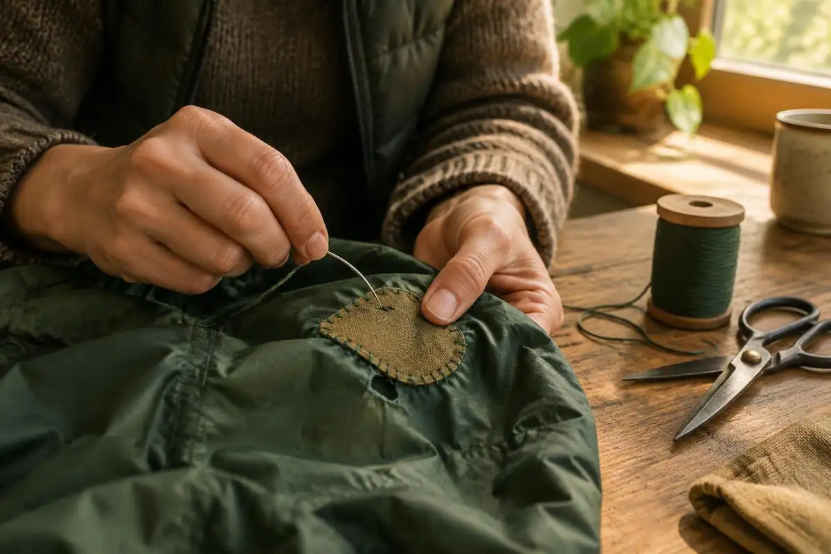 Needle and thread and patch repair on nylon