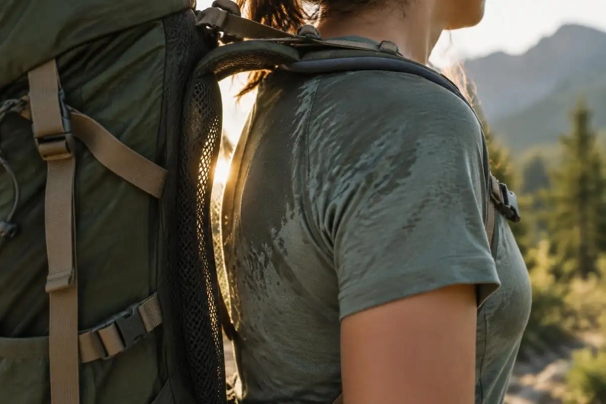 Mesh back panel gap showing air channel between pack and shirt