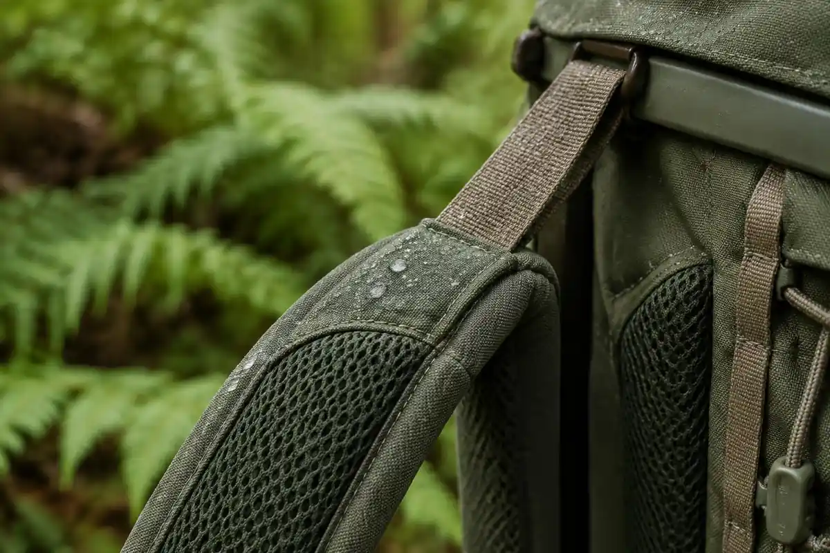 Strap running at an angle from shoulder strap to pack frame