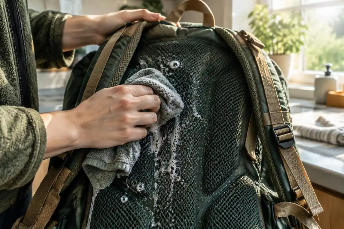 Spotless mesh back panel with a damp cloth