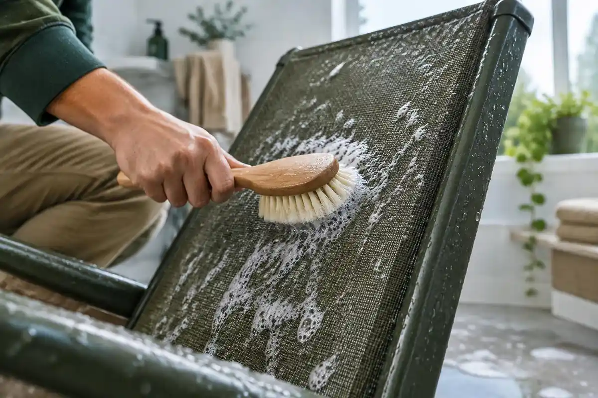 Soft brush on a stretched mesh panel with bubbles