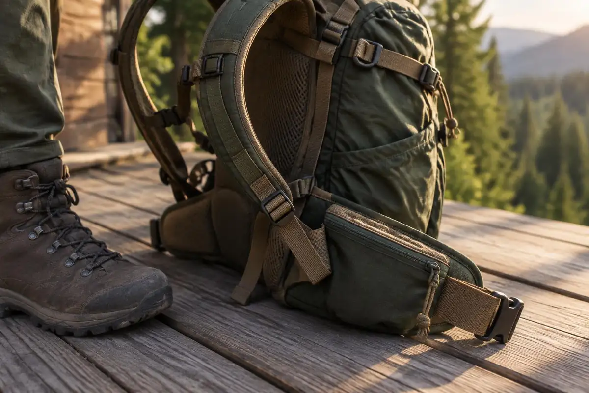 Shoulder strap S-curve on a woman sized pack