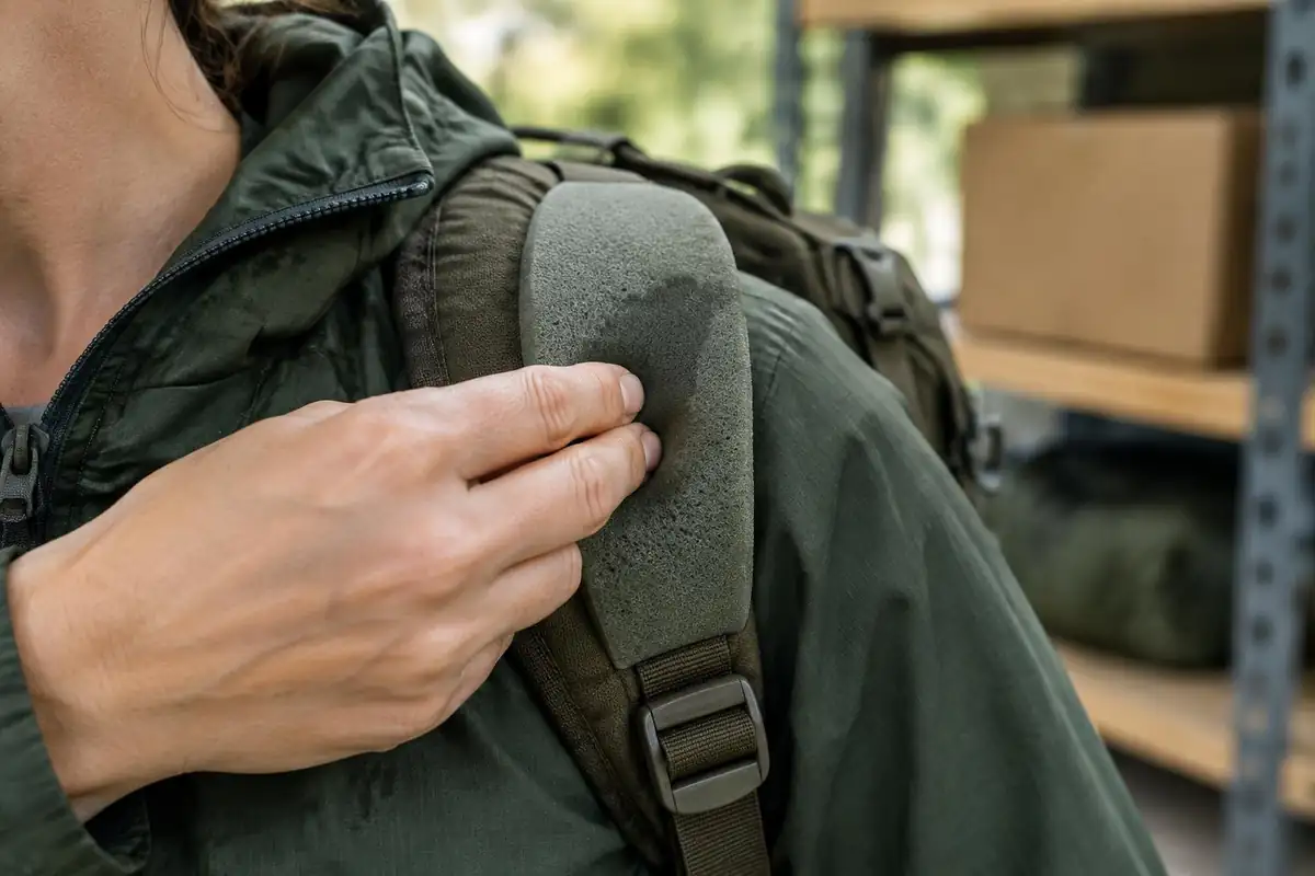 Hand testing a foam shoulder pad for dampness