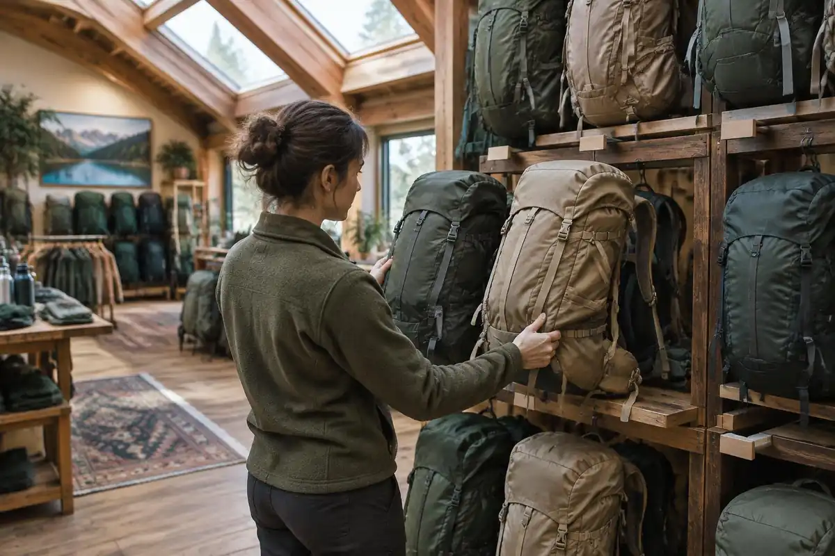 Two packs of different sizes hanging on a shop rack