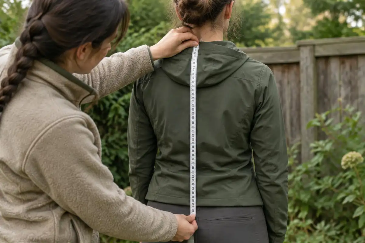 Hiker's torso and back showing a tape measure held against the spine