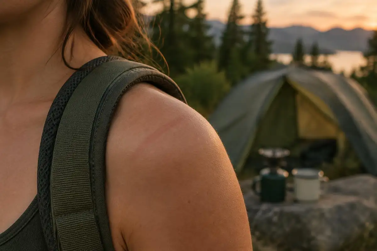 Red marks on a shoulder beside a strap edge