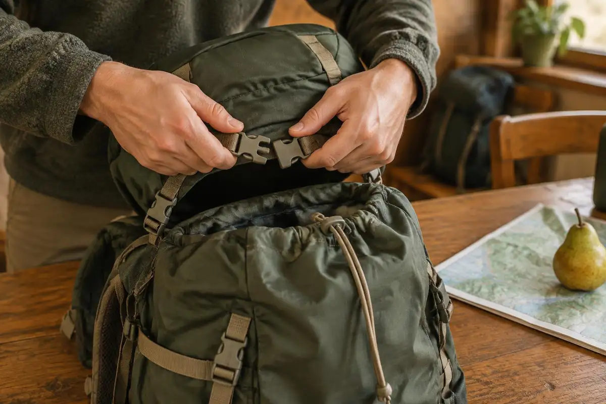 Zipper and clips that turn a lid into a small pack close up