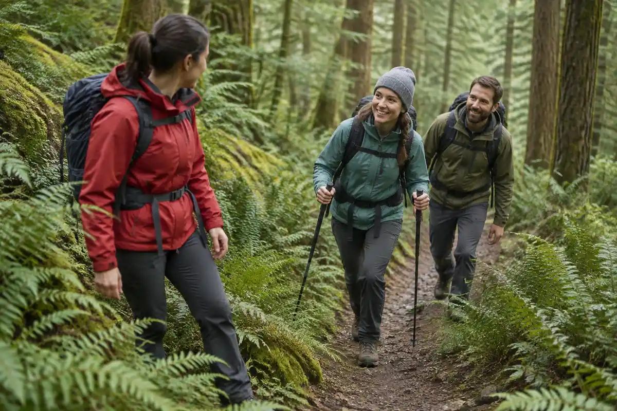 Hiker stepping aside on a narrow path to let uphill hikers pass