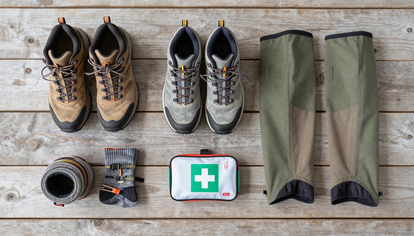 Flat-lay illustration of a complete blister-prone feet setup kit