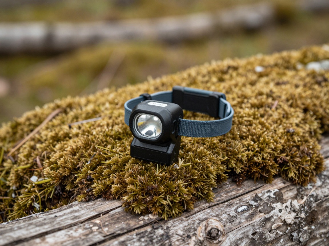 Illustration of a compact hiking headlamp