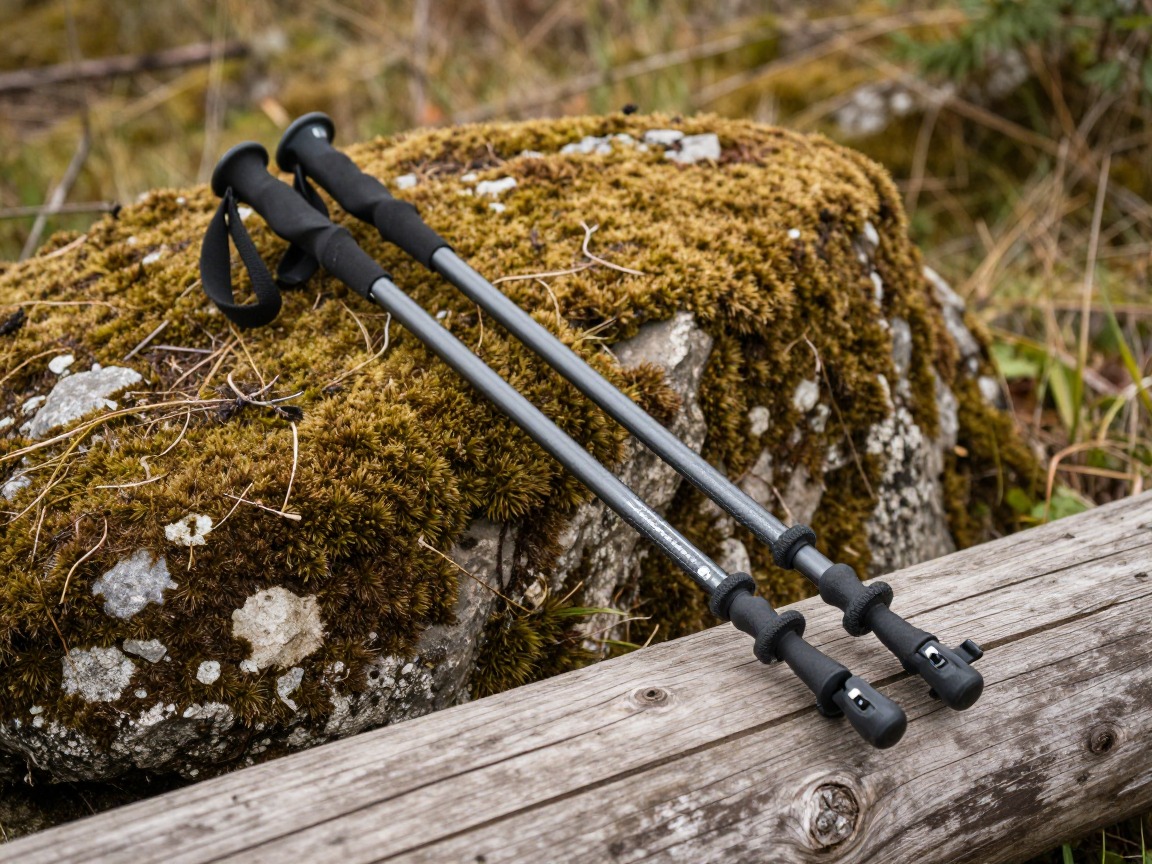 Illustration of a pair of collapsible trekking poles