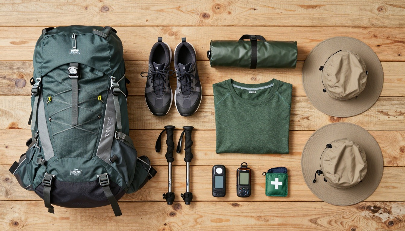 Flat-lay illustration of a complete zion narrows setup kit