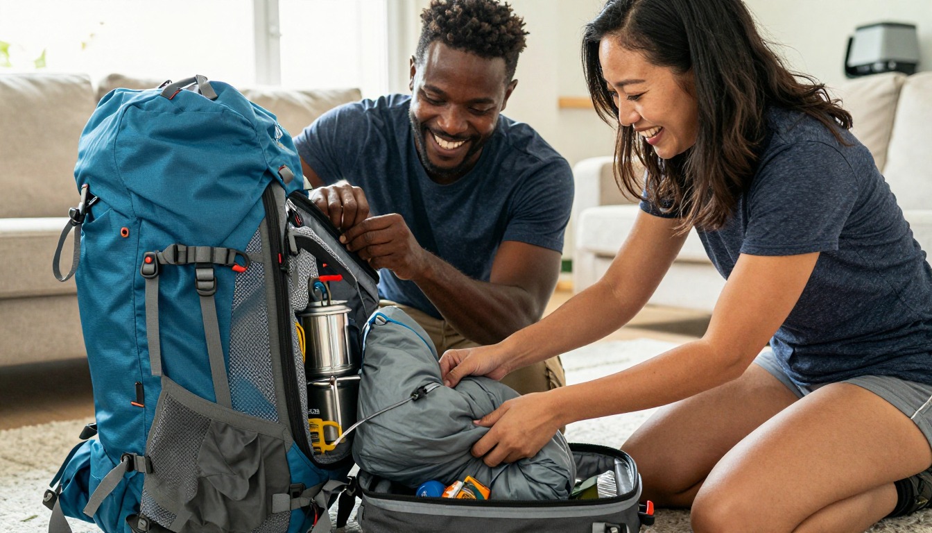 a backpack set up for day-hiking backpacks, in use in its natural setting