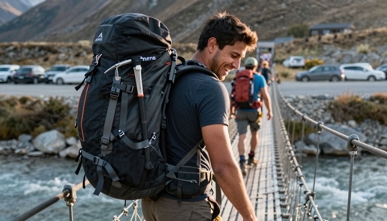 a backpack set up for mountaineering & alpine packs, in use in its natural setting