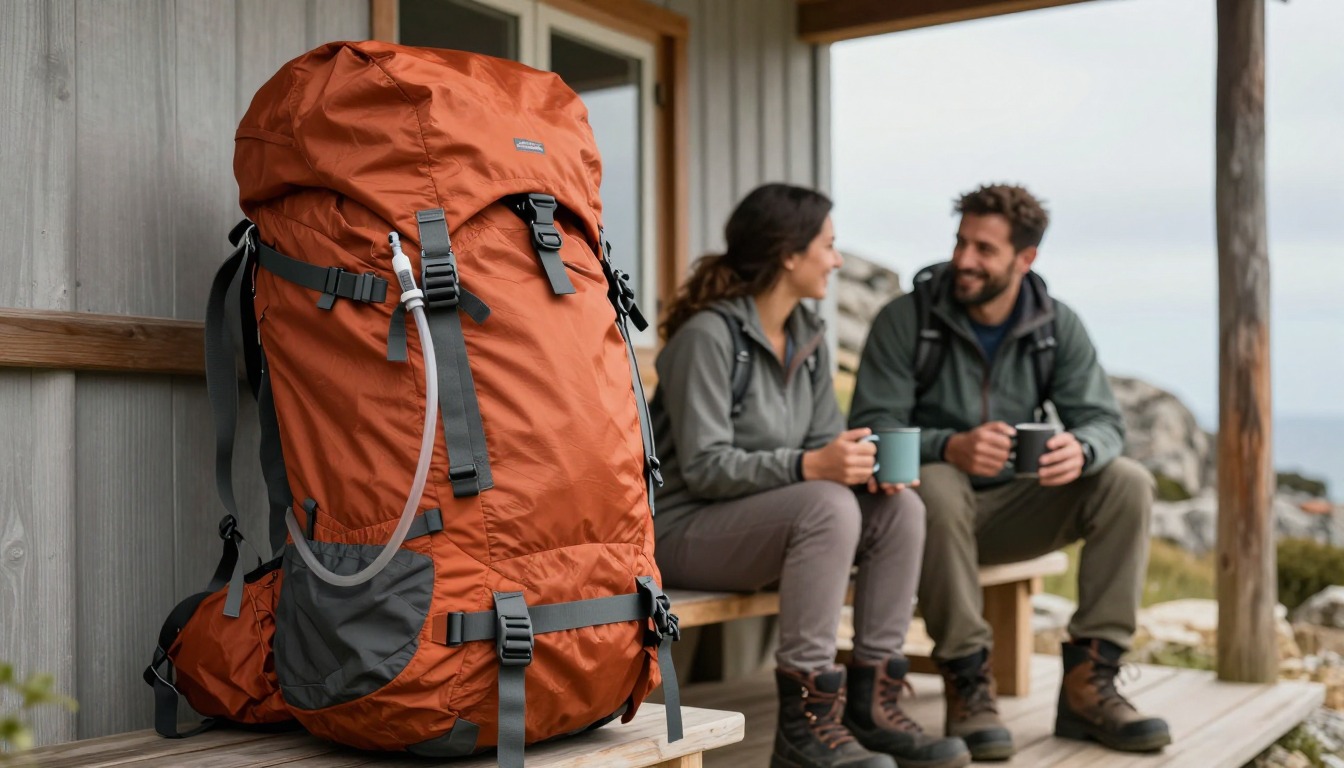 a backpack set up for multi-day backpacking, in use in its natural setting a backpack set up for multi-day backpacking, in use in its natural setting