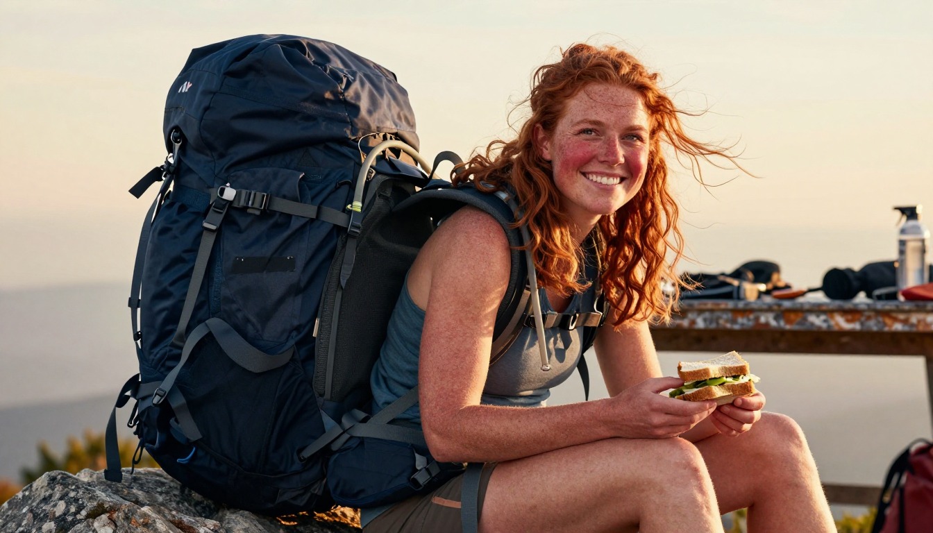 a backpack set up for thru-hiking backpacks, in use in its natural setting