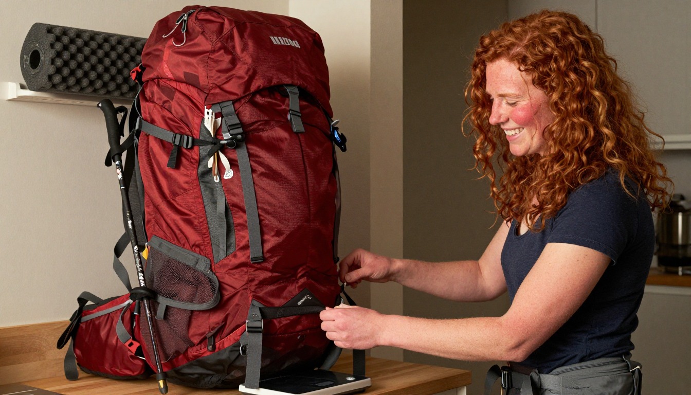 a hiking backpack in the 25–35L Packs size class, worn and loaded on the trail