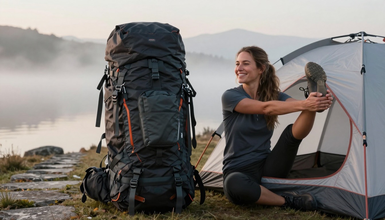 a hiking backpack in the 55–65L Extended-Trip Packs size class, worn and loaded on the trail a hiking backpack in the 55–65L Extended-Trip Packs size class, worn and loaded on the trail