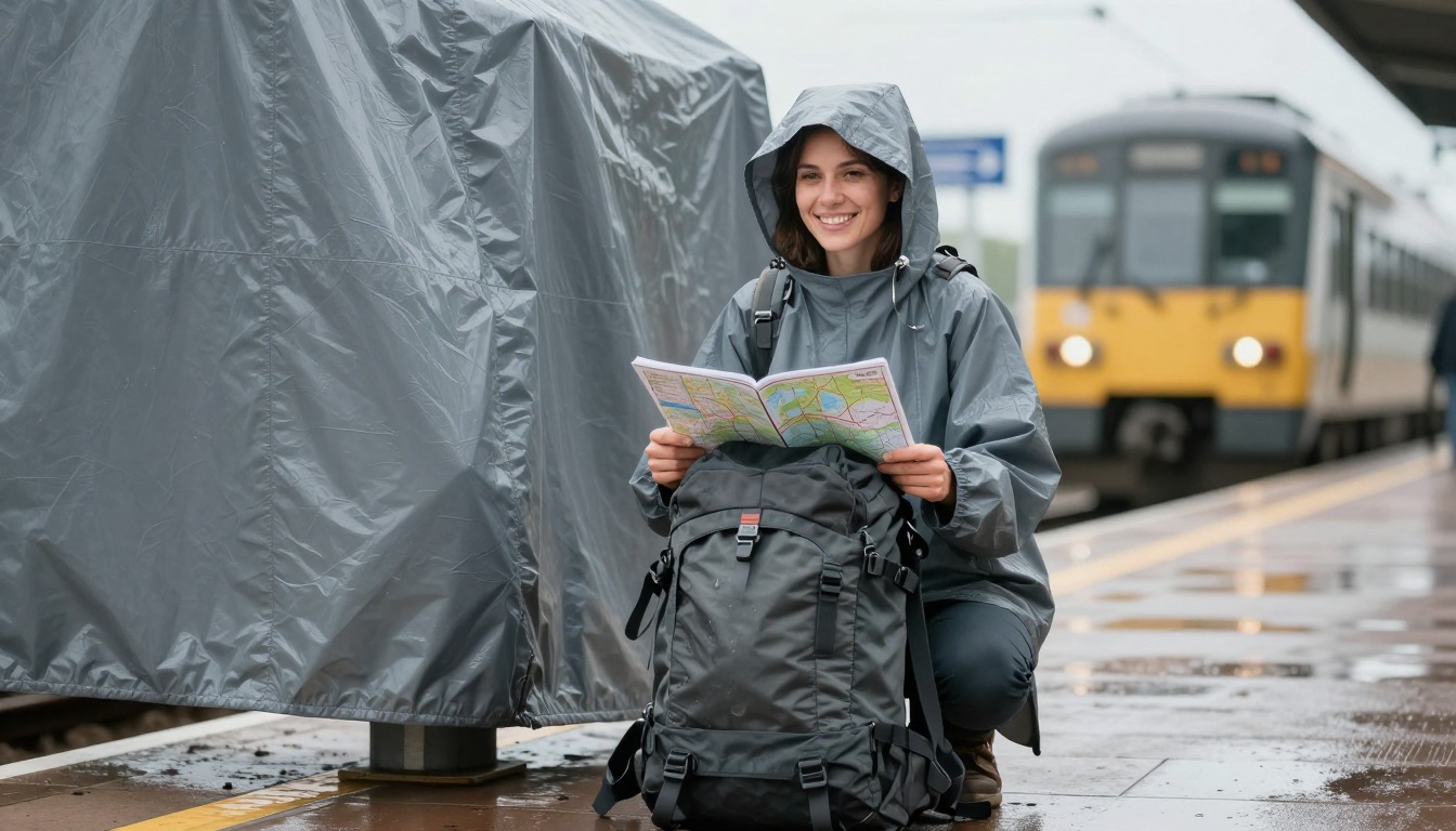 the rain covers & liners of a hiking backpack shown step by step the rain covers & liners of a hiking backpack shown step by step