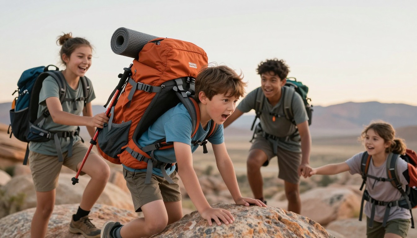 a step demonstrating: How much weight should a child carry hiking, hands and gear only, no face a step demonstrating: How much weight should a child carry hiking, hands and gear only, no face