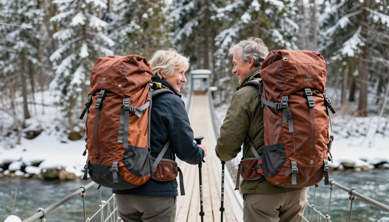 a step demonstrating: How to attach trekking poles to a backpack, hands and gear only, no face a step demonstrating: How to attach trekking poles to a backpack, hands and gear only, no face