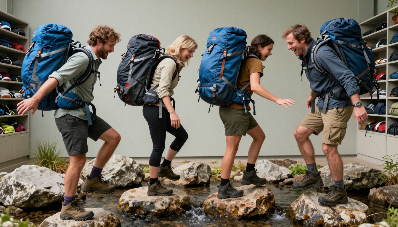 a step demonstrating: How do you carry a bear canister in a backpack, hands and gear only, no face