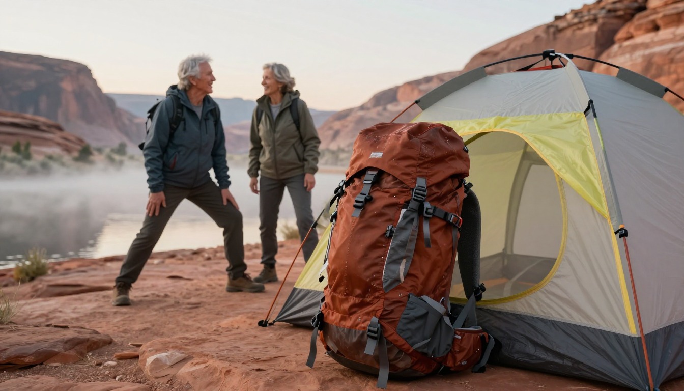a step demonstrating: How do you keep gear dry in a backpack, hands and gear only, no face