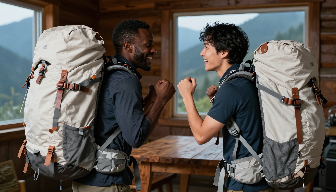 a step demonstrating: How to organize a hiking backpack, hands and gear only, no face