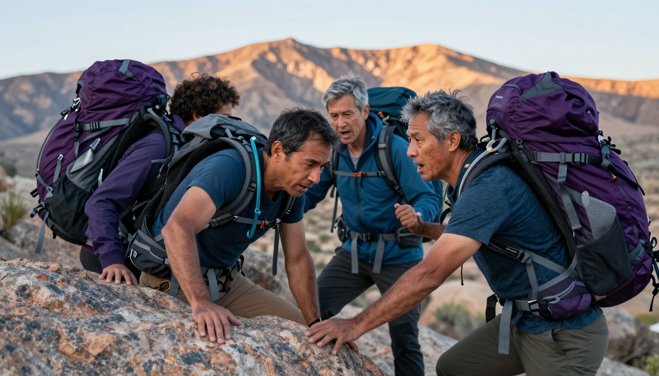 a step demonstrating: How to tighten backpack straps, hands and gear only, no face a step demonstrating: How to tighten backpack straps, hands and gear only, no face