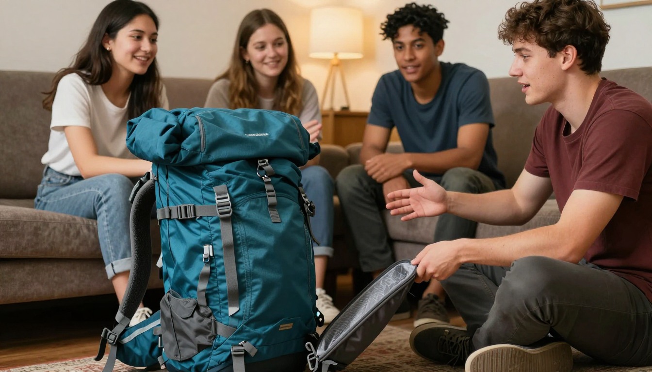 a clear illustrative close-up answering: What is a roll-top backpack a clear illustrative close-up answering: What is a roll-top backpack