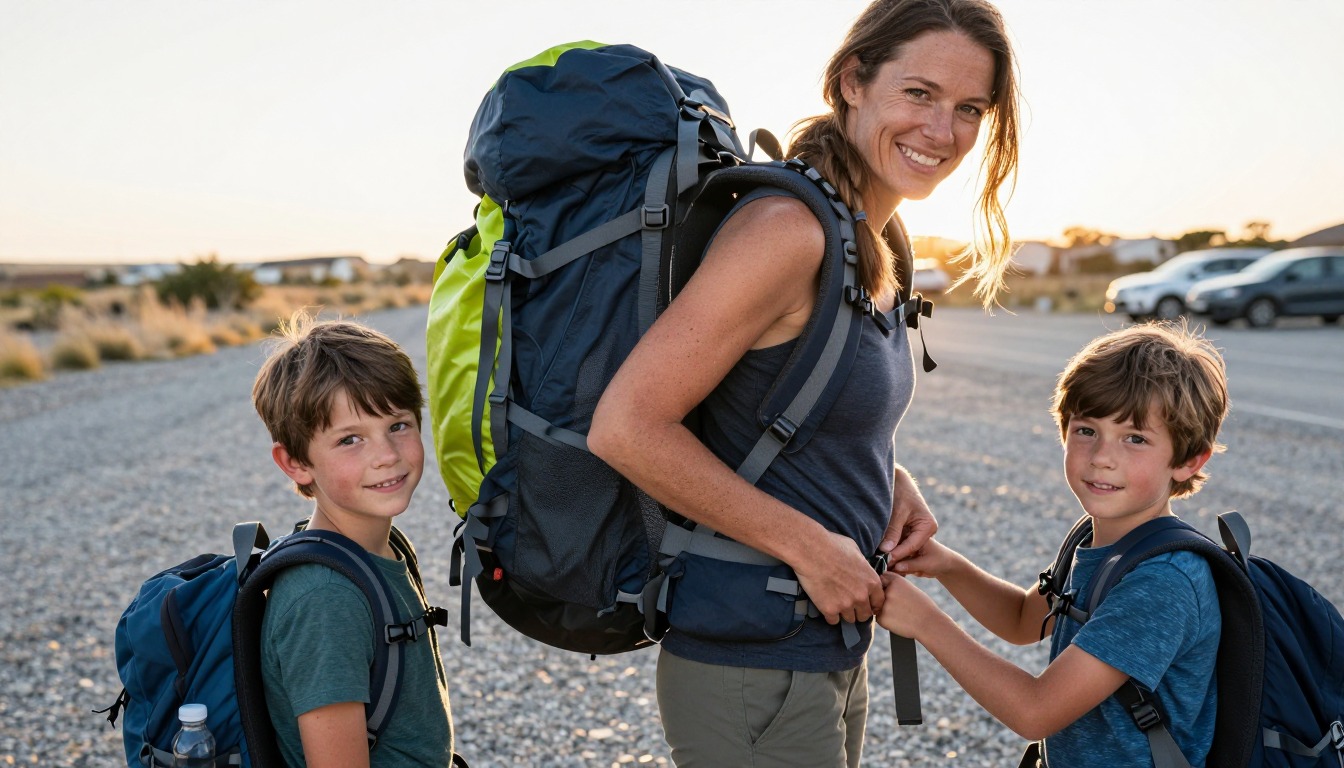a scene evoking seasonal & conditions guides with an appropriately-sized pack