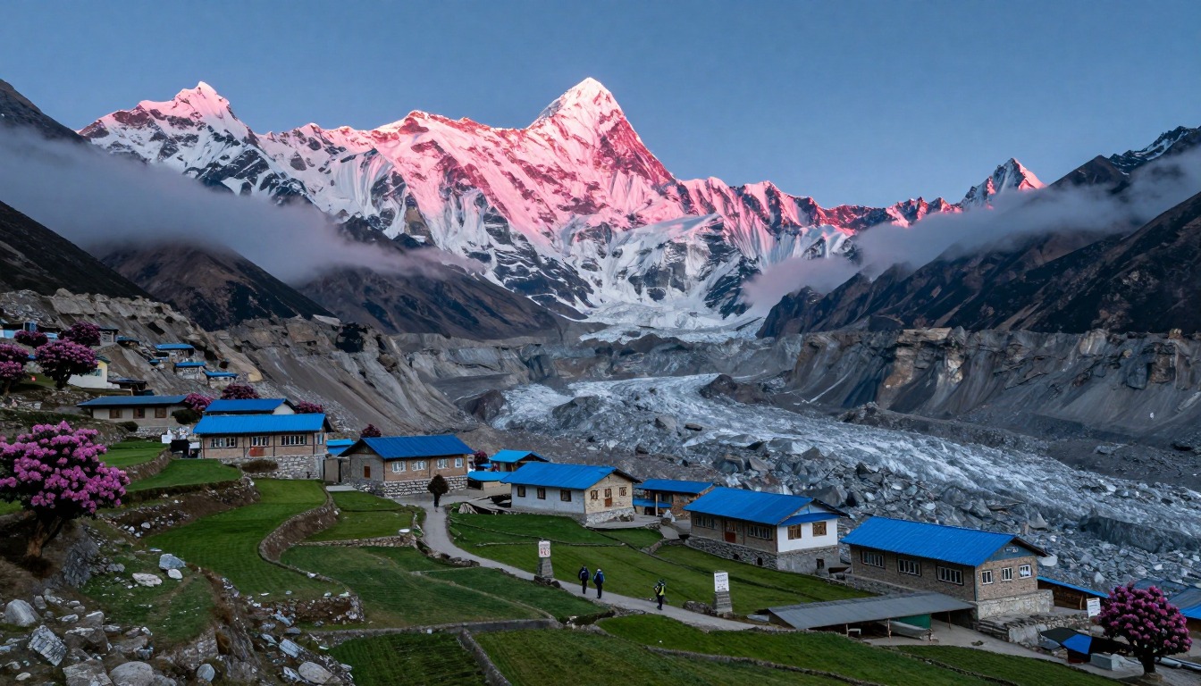 Illustration evoking Annapurna Base Camp — the Sanctuary