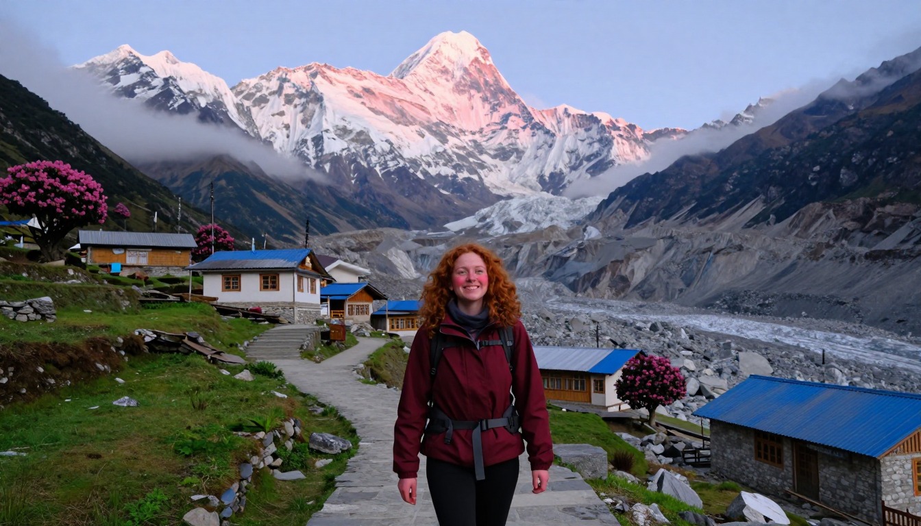 Illustration of the trail at Annapurna Base Camp — the Sanctuary