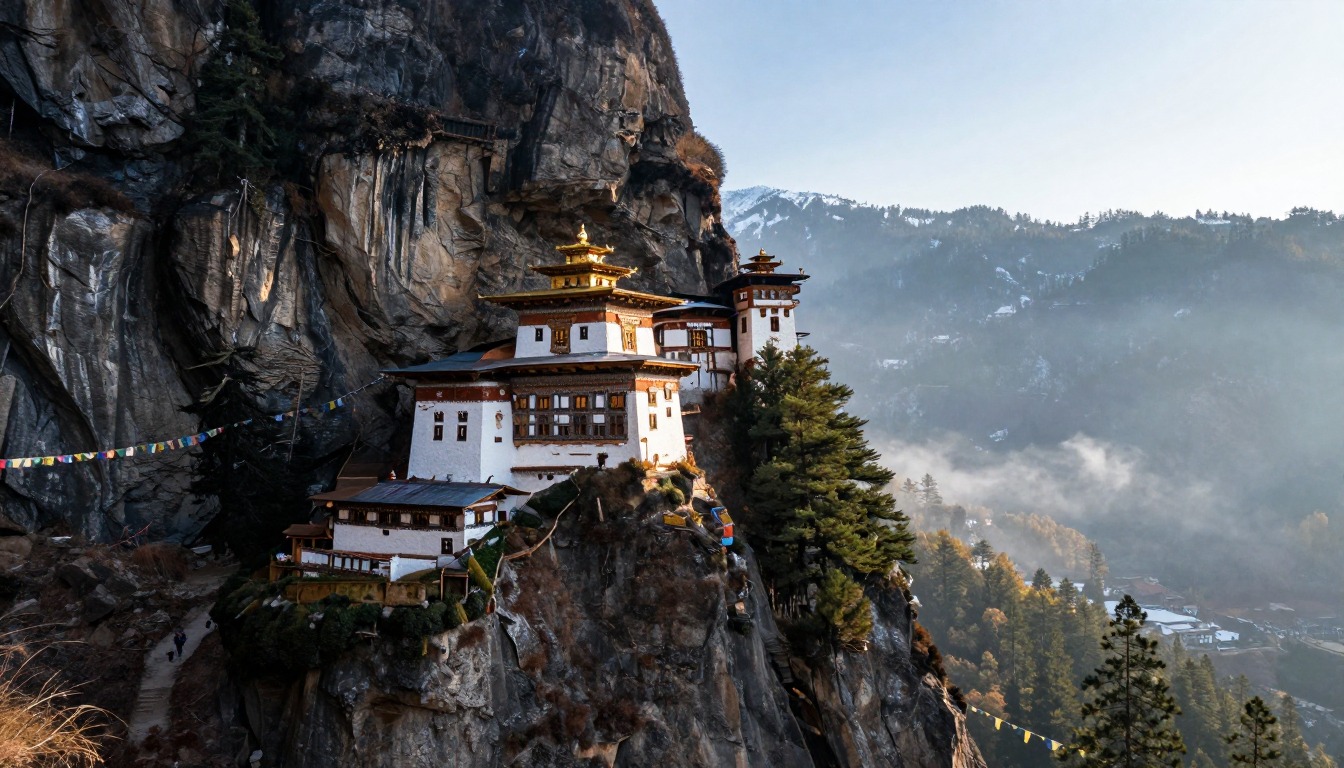 Illustration evoking Bhutan — Snowman Trek & Tiger’s Nest
