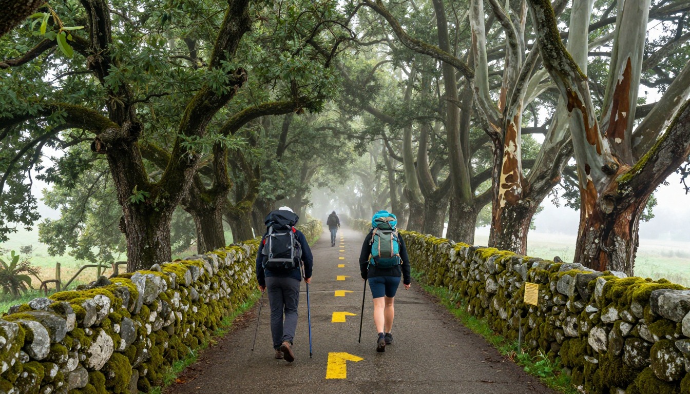 Illustration evoking Camino Francés — Galicia to Santiago
