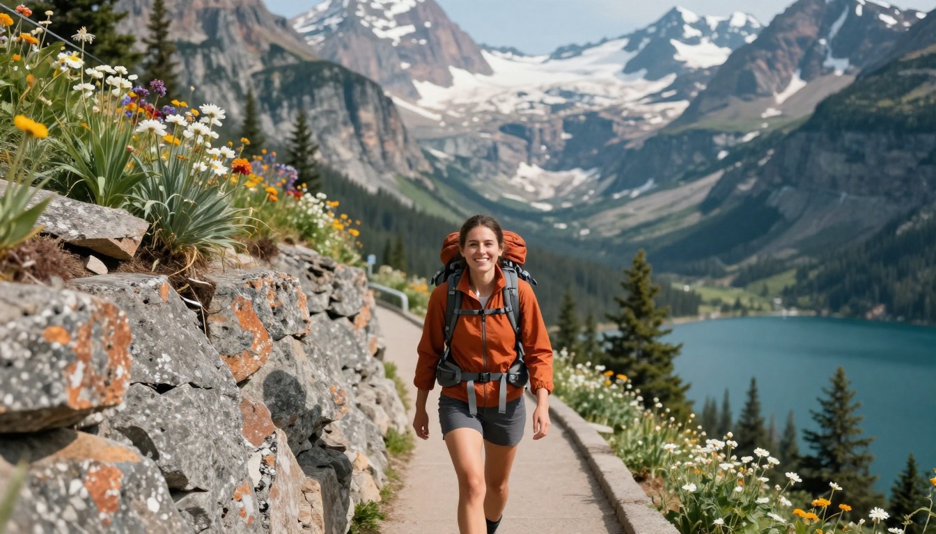 Illustration of the trail at Glacier — Highline Trail