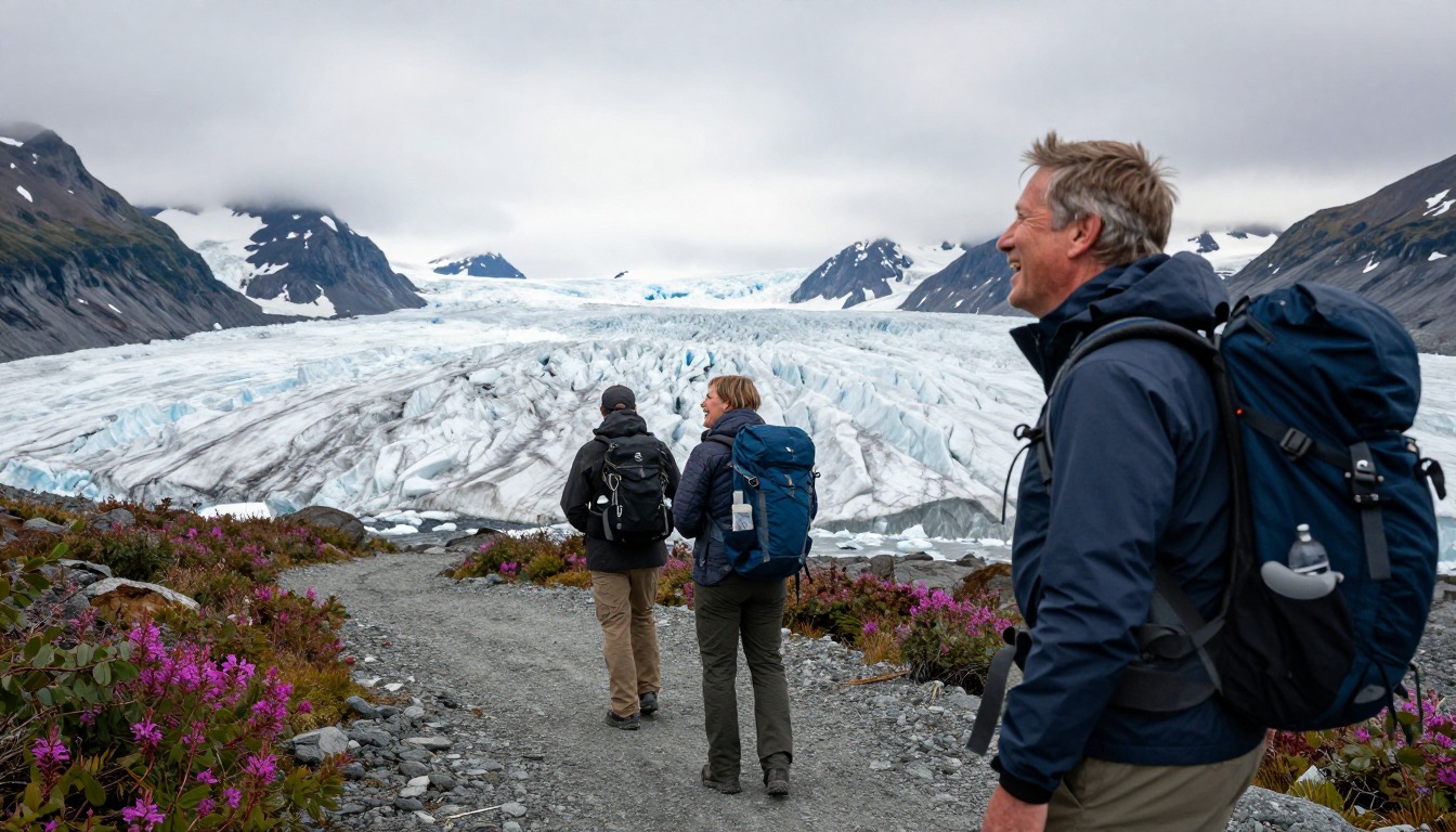 Illustration capturing a moment at Harding Icefield Trail