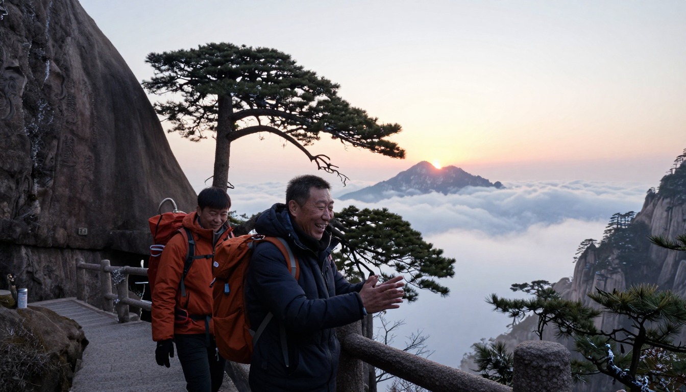 Illustration capturing a moment at Huangshan — Yellow Mountain