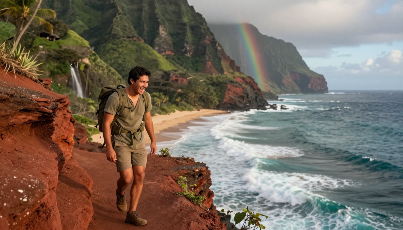 Illustration capturing a moment at Kalalau Trail — Nā Pali Coast
