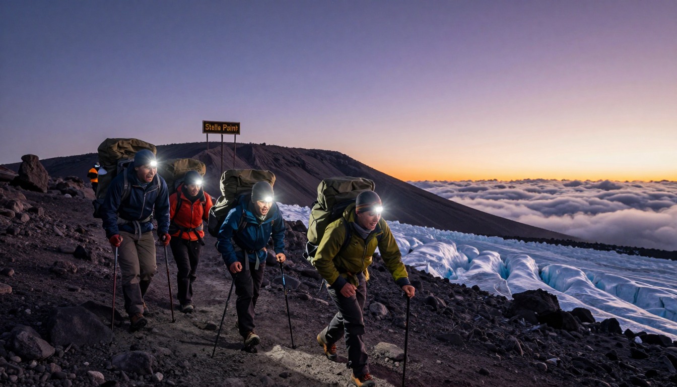 Illustration capturing a moment at Kilimanjaro — Barafu & the Summit