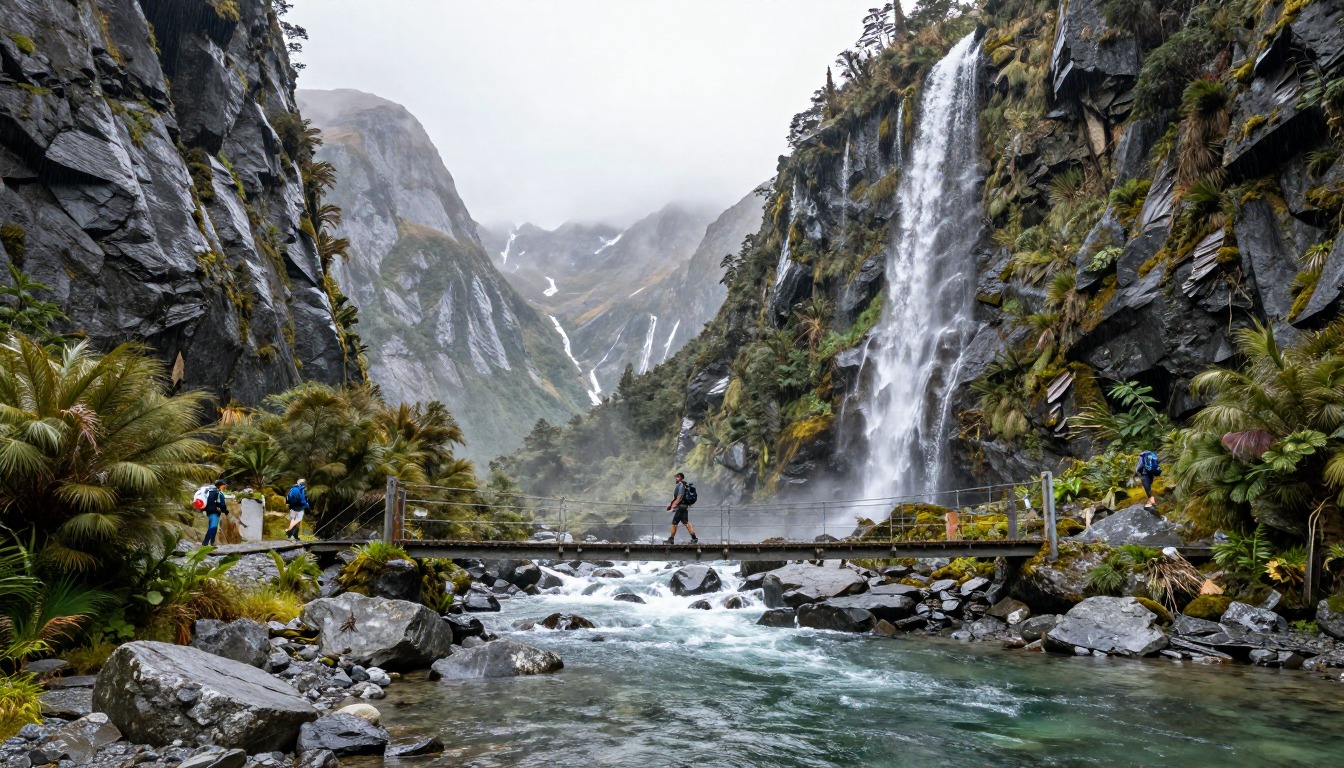 Illustration evoking Milford Track — Fiordland