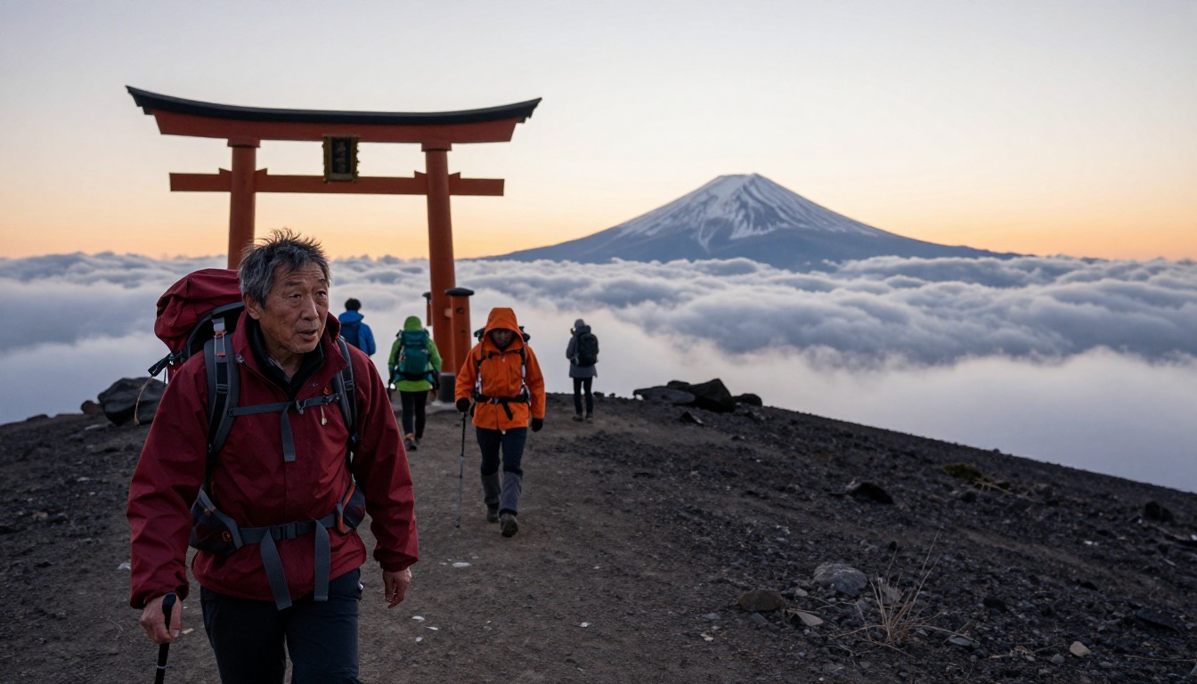 Illustration capturing a moment at Mount Fuji — Yoshida Trail