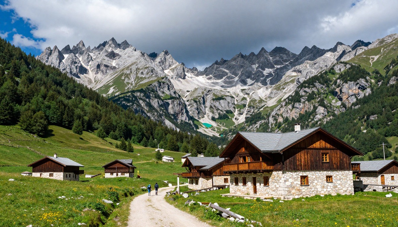 Illustration evoking Peaks of the Balkans — Valbona to Theth