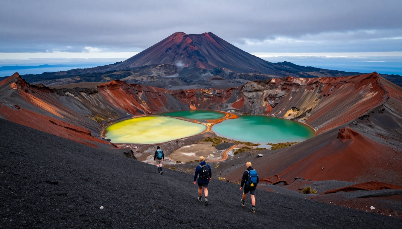 Illustration evoking Tongariro Alpine Crossing